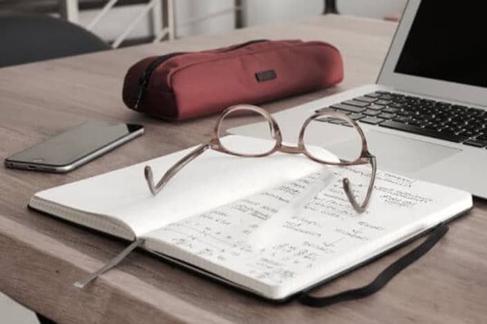 Desk with notebook